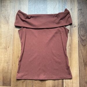 A New Day Off Shoulder Brown Ribbed Sweater Tank Top